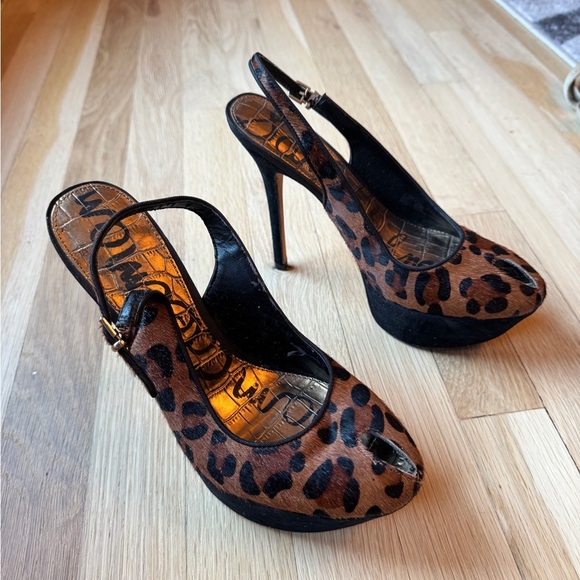 Sam Edelman Leopard Print Peep Toe Heels - Picture 3 of 4
